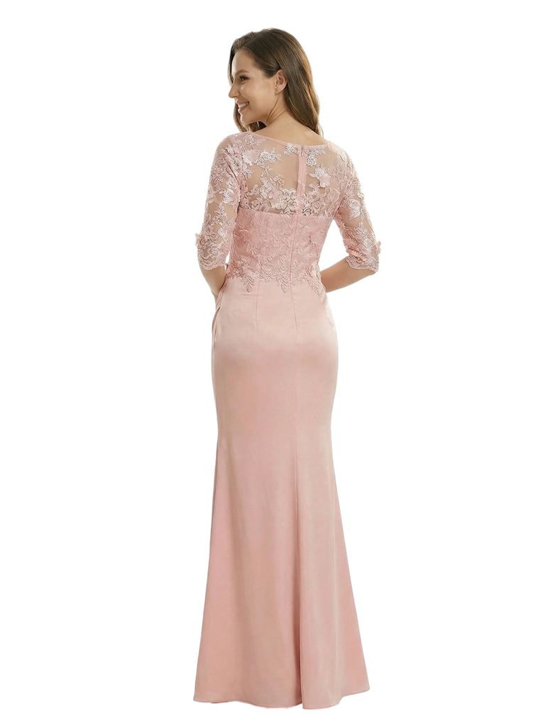 Chicsew Mother of The Bride Dress Scoop Half Sleeve Mermaid Lace Trumpet Maxi Gown