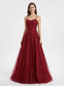 Elegant Lace Strapless A Line Long Tulle Party Prom Dresses