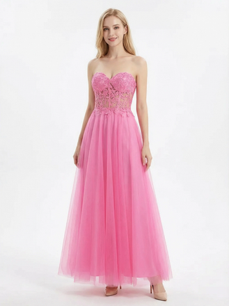 Strapless Sweetheart Lace A Line Long Party Grad Dresses