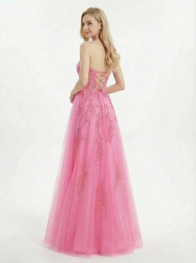 Strapless Sweetheart Lace A Line Long Party Grad Dresses