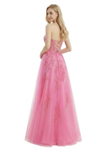 ChicSew Strapless Lace Corset A-Line Prom Gown Tulle Lace Up Back Maxi Dresses