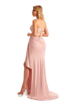 Elegant Mermaid Pleats Strapless Stretchy Jersey Long Formal Bridesmaid Dresses