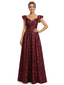 Elegant V-Neck Floral Burnout Chiffon Cap Sleeves A-Line Floor-Length Formal Evening Dresses