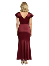 Chicsew Elegant Ruched Flutter Sleeves Satin Mermaid Mother of The Bride Dress