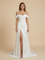 Mermaid Off Shoulder Side Slit Ruched Maxi Long Satin Wedding Dresses Online
