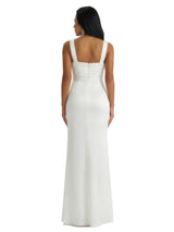 Elegant Womne's Mermaid Ruched Silky Satin Floor Length Evening Dresses Side Slit