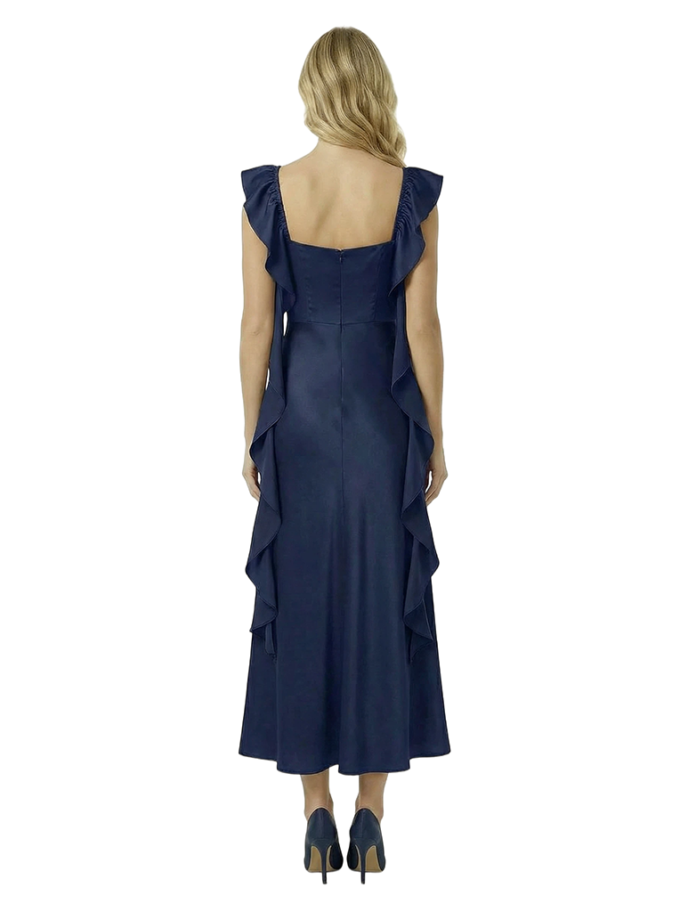 Elegant Square Neck Ruffles Sleeveless A-Line Prom Dress Long Evening Gown