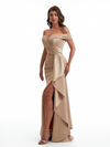 Sexy Off The Shoulder Side Slit Ruffle Mermaid Soft Satin Floor Length Bridesmaid Dresses Online