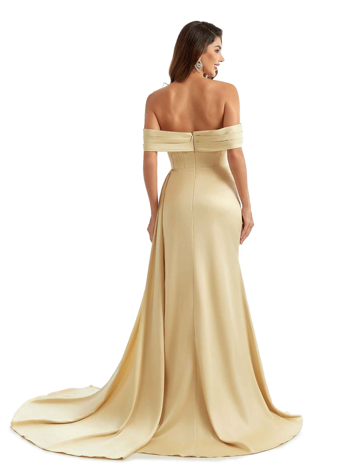 Stretch Satin Off The Shoulder Mermaid Long Pretty Long Bridesmaid Dresses With Slit