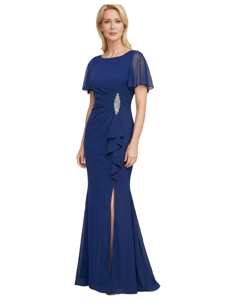 Elegant Chiffon Bell Sleeves Mermaid Side Slit Mother of The Bride Dresses