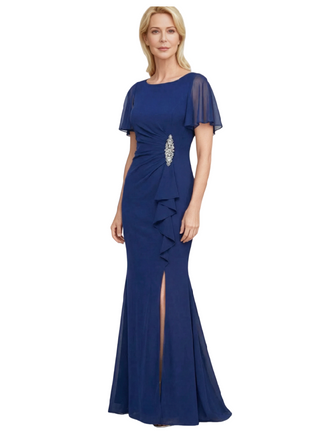 Elegant Chiffon Bell Sleeves Mermaid Side Slit Mother of The Bride Dresses