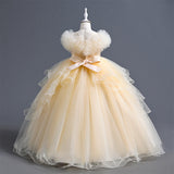 Elegant Long Flower Girls Dress Satin Tulle Princess Gown for Wedding Kids Tutu Dress