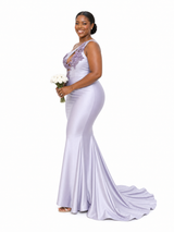 ChicSew Sexy One Shoulder Lace Beaded Mermaid Soft Satin Floor-Length Bridesmaid Dresses