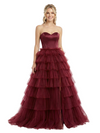 ChicSew Fancy Tiered Tulle Prom Dresses Strapless Sweetheart A-Line Ball Gown