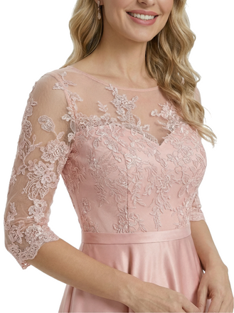 Chicsew Elegant Jewel Lace 3/4 Sleeves Satin High-Low A-Line Mother Of The Bride Dress