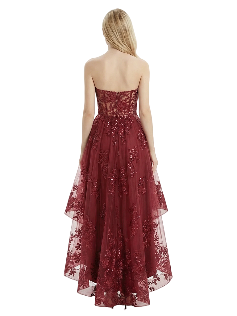 ChicSew Unique Sweetheart High-Low Tulle Prom Dresses With Sequined Lace Applique