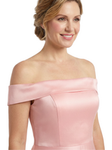 Elegant Off Shoulder Sleeveless Mother of The Bride Dress Satin A-Line Maxi Gown with Timeless Structured Bodice