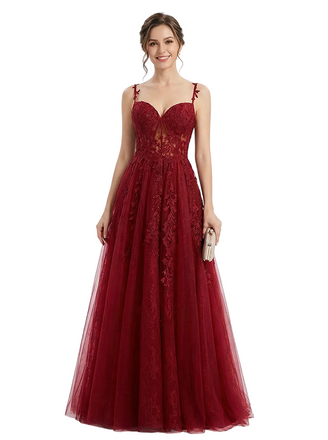 ChicSew Beautiful Floral Lace Applique Spaghetti Straps A-Line Prom Gowns