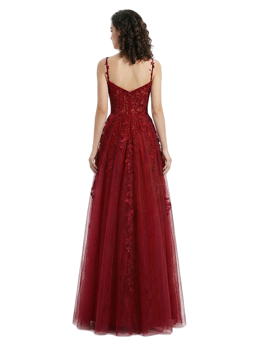 ChicSew Beautiful Floral Lace Applique Spaghetti Straps A-Line Prom Gowns