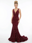 Sparkly Sequin V-neck Mermaid Long Party Prom Dresses For Graduation