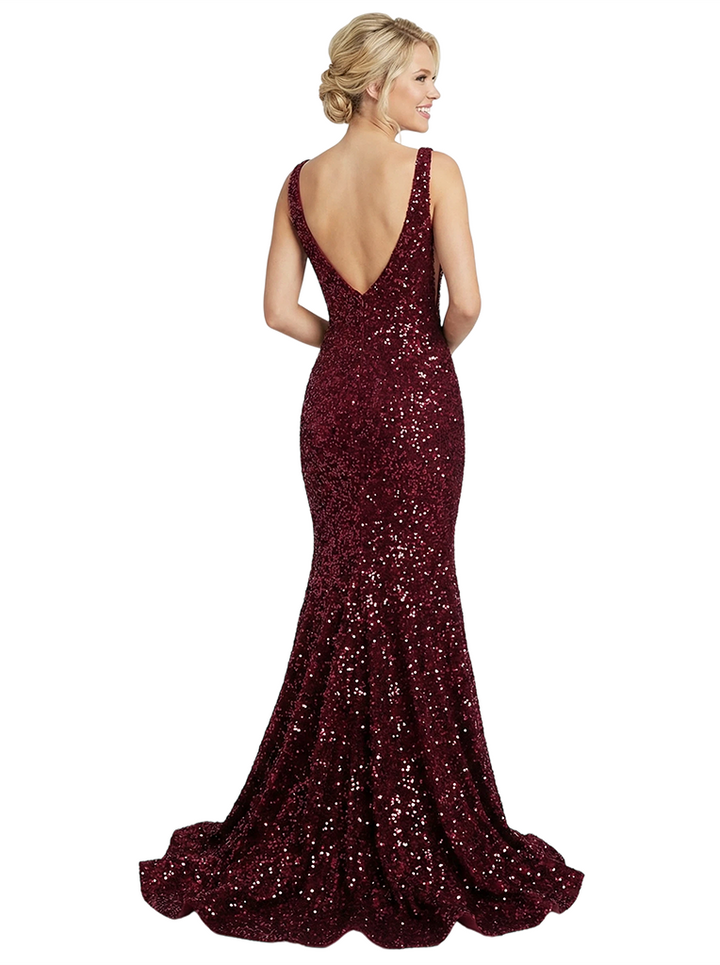 ChicSew Sparkling Sequin Mermaid Prom Dresses With Deep V-Neck Open Back Gowns