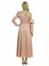 Unique One Shoulder Long Sleeve Mother Of The Groom Dress Satin A-Line Ankle-Length Gown