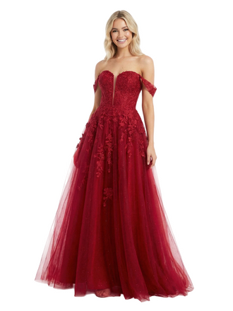 ChicSew Off The Shoulder A-Line Lace Tulle Maxi Party Prom Dresses