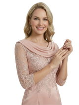 Chicsew Mother of The Bride Dress Satin Cowl 3/4 Sleeve Lace Trumpet Maxi Gown Beautiful Timeless Look