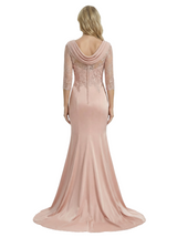 Chicsew Mother of The Bride Dress Satin Cowl 3/4 Sleeve Lace Trumpet Maxi Gown Beautiful Timeless Look