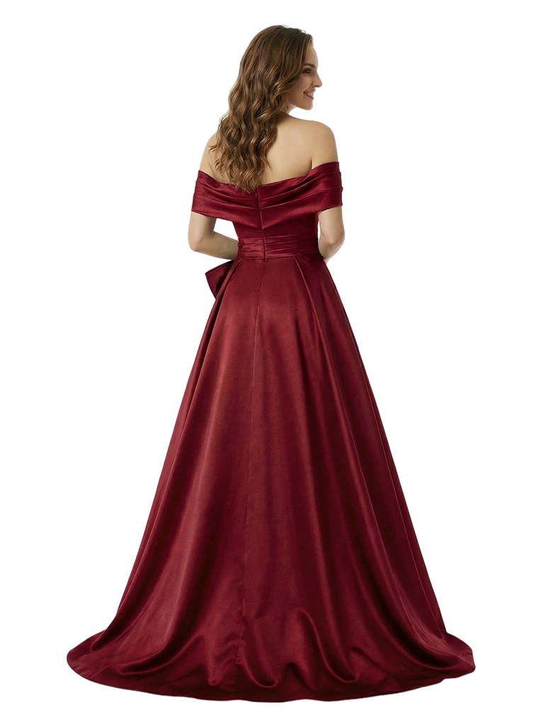 ChicSew Classy Off The Shoulder Satin A-Line Formal Evening Dresses With Bow - ChicSew ChicSew Classy Off The Shoulder Satin A-Line Formal Evening Dresses With Bow - ChicSew