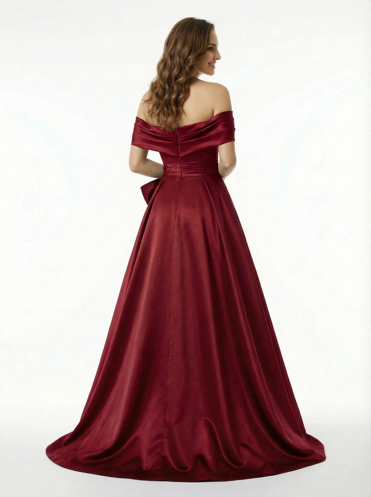 Classy Off The Shoulder A-Line Prom Dress Elegant Satin Floor Length Formal Evening Gown