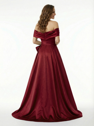 Classy Off The Shoulder A-Line Prom Dress Elegant Satin Floor Length Formal Evening Gown