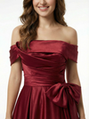 Classy Off The Shoulder A-Line Prom Dress Elegant Satin Floor Length Formal Evening Gown
