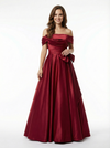 Classy Off The Shoulder A-Line Prom Dress Elegant Satin Floor Length Formal Evening Gown