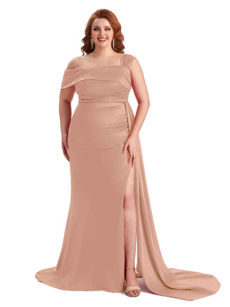 Rose Gold Satin Side Slit Bridesmaid Dresses