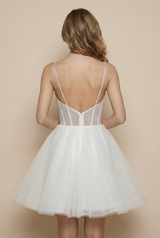 Cute Spaghetti Straps V-Neck Sequin Boning Short Wedding Dresses Online