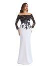 Elegant Bland and White Long Sleeve Round-Neck Floor Length Mother of The Bride Dresses