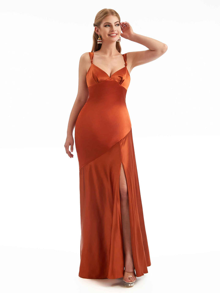 Chic Stretchy Satin Side Split Modern Maxi Mermaid Wedding Guest Dresses