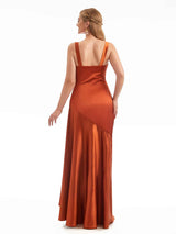 Chic Stretchy Satin Side Split Modern Maxi Mermaid Wedding Guest Dresses