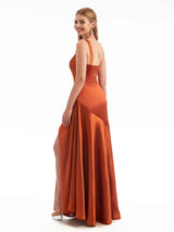 Chic Stretchy Satin Side Split Modern Maxi Mermaid Wedding Guest Dresses