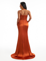 Sexy Halter Mermaid Soft Satin Side Slit Long Bridesmaid Dresses Online