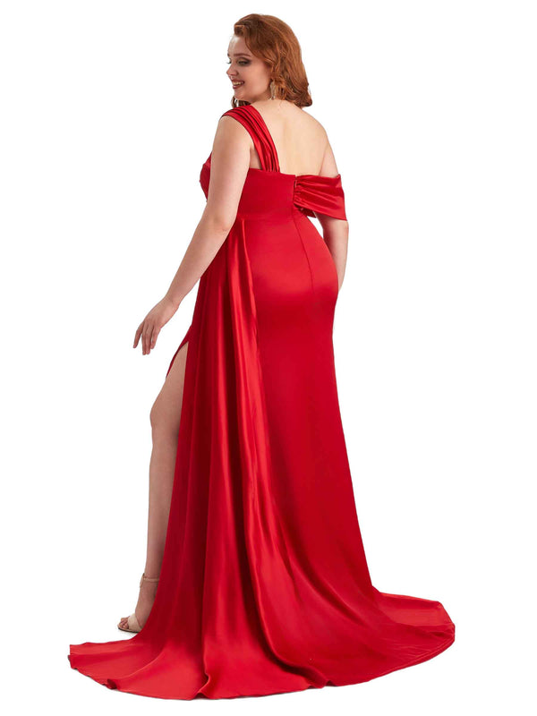 Sexy Side Slit OneShoulder Mermaid Soft Satin Long Plus Size Matron of
