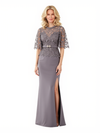 Modern Satin Jewel Lace Mermaid Long Mother Of The Bride and Groom Dresses Slit