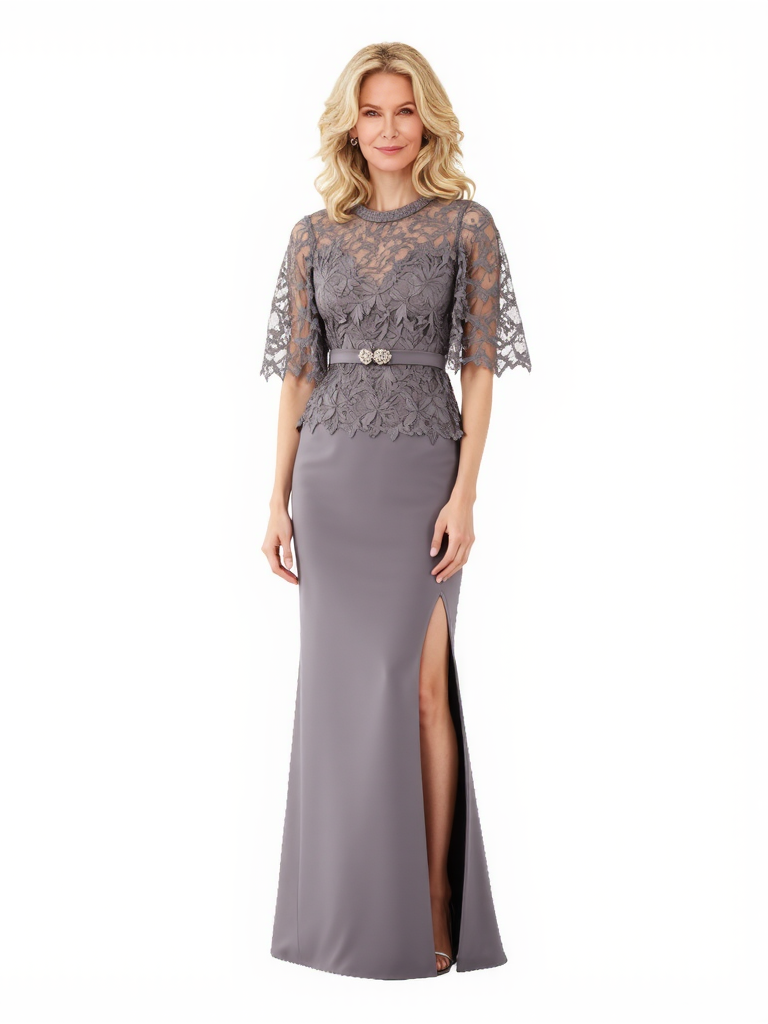 Modern Satin Jewel Lace Mermaid Long Mother Of The Bride and Groom Dresses Slit