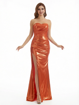 Sexy Sweetheart Mermaid Metallic Shiny Fabric Long Formal Dresses Side Slit