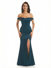 Sexy Off The Shoulder Mermaid Ruched Silky Satin Long Evening Dresses For Wedding