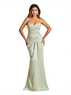 Elegant Spaghetti Straps V-Neck Mermaid Soft Satin Long Evening Gowns For Women