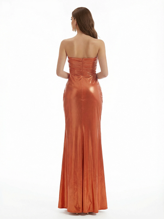 Sexy Sweetheart Mermaid Metallic Shiny Fabric Long Formal Dresses Side Slit