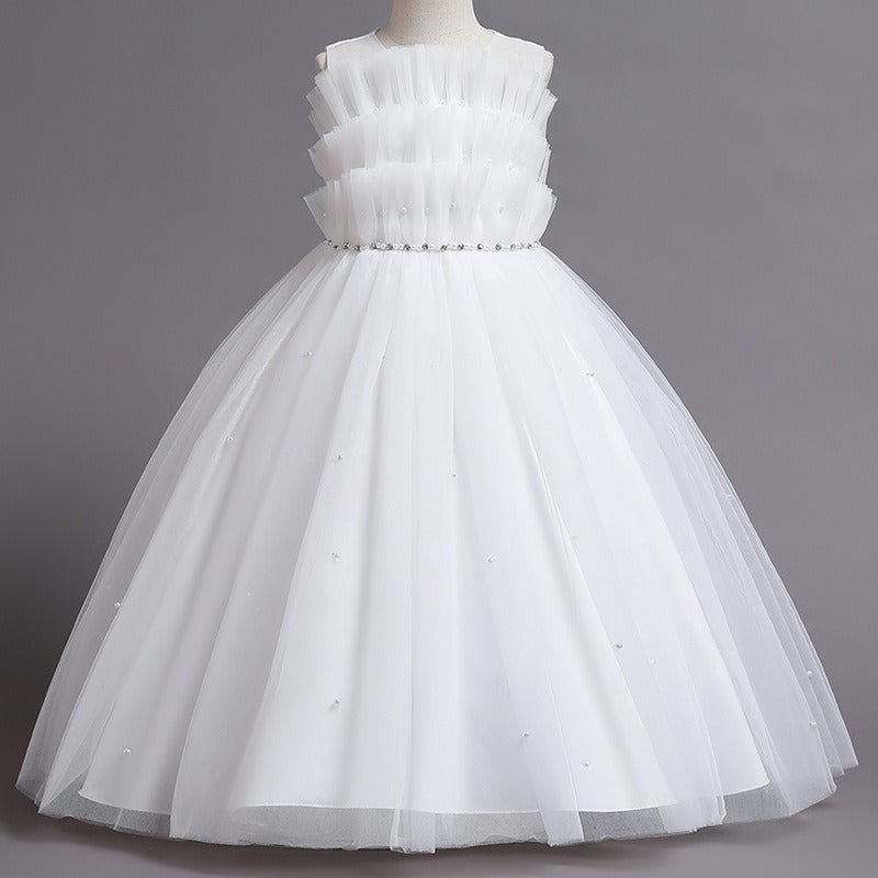 Elegant Cupcake Flower Girls Dress Tulle Princess Gown for Wedding Kids