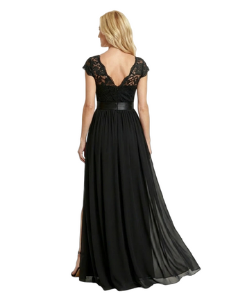 Elegant Cap Sleeves V-Neck Lace Chiffon A-line Mother of The Bride Dresses